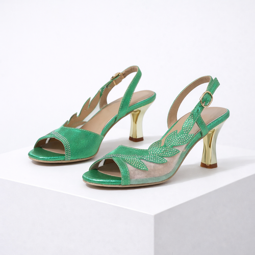 Women's green heels back view — elegant — Lily Grace Slingback Heels — Sonverdano