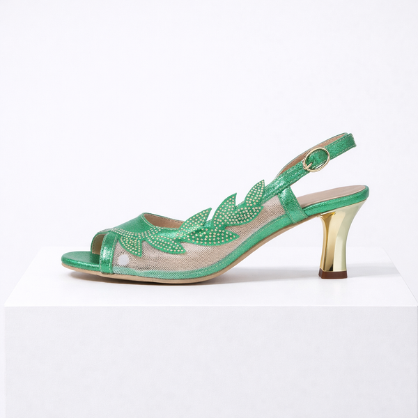 Women's green heels side view — elegant — Lily Grace Slingback Heels — Sonverdano