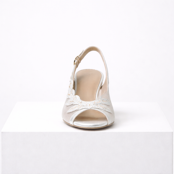 Women's silver heels back view — elegant — Lily Grace Slingback Heels — Sonverdano