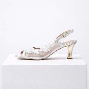 Women's silver heels close-up — elegant — Lily Grace Slingback Heels — Sonverdano