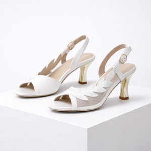 Women's white heels styled look — elegant — Lily Grace Slingback Heels — Sonverdano