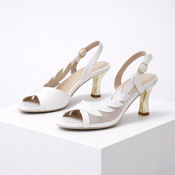Women's white heels styled look — elegant — Lily Grace Slingback Heels — Sonverdano