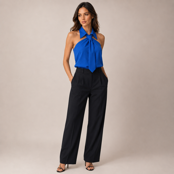 Women's blue meryl side view — versatile — Meryl Tie Shirt for every occasion — Sonverdano