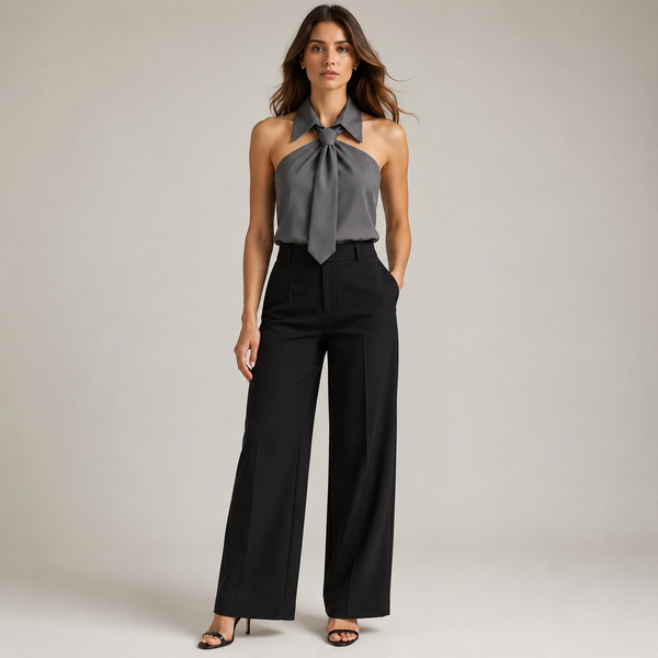 Women's gray meryl back view — versatile — Meryl Tie Shirt for every occasion — Sonverdano