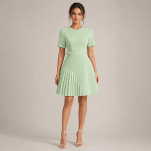 Women's green dress side view — chic — Merelin Pleated Dress for every occasion — Sonverdano