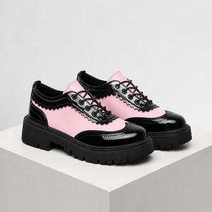Women's pink lace shoes front view — versatile — Beatrix Wingtip Oxford Shoes — Sonverdano