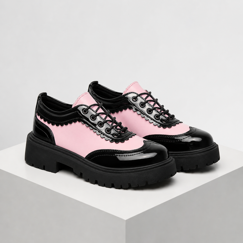 Women's pink lace shoes front view — versatile — Beatrix Wingtip Oxford Shoes — Sonverdano