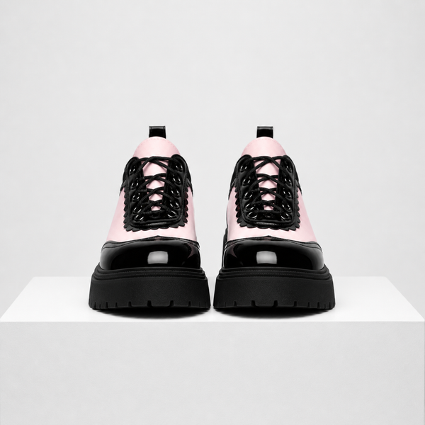 Women's pink lace shoes side view — versatile — Beatrix Wingtip Oxford Shoes — Sonverdano
