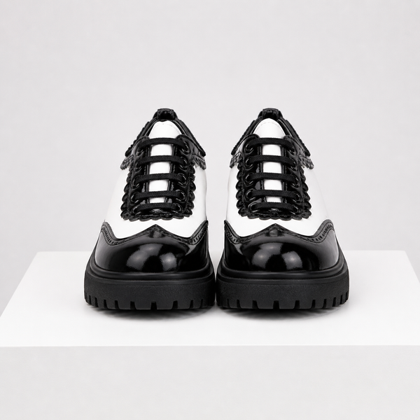 Women's white lace shoes detail view — versatile — Beatrix Wingtip Oxford Shoes — Sonverdano