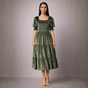 Women's Blue dress with velvet flat — special occasions