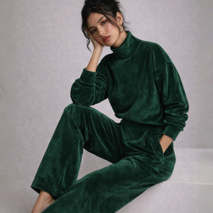 Women's pants — versatile — PR-0597 - Women's Velvet Knit Long Sleeve Two-Piece Set with Wide Leg Pants — Sonverdano