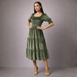 Women's Blue dress with velvet flat — special occasions