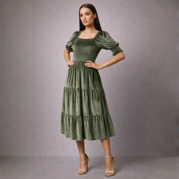 Women's Blue dress with velvet flat — special occasions