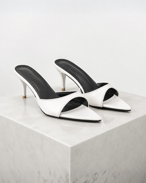 Women's white heels side view — elegant — Gia Pointed Toe Mules for every occasion — Sonverdano