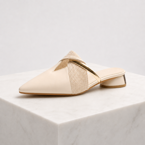 Women's white leather sandals back view — versatile — Evelyn Pointed Toe Mules — Sonverdano