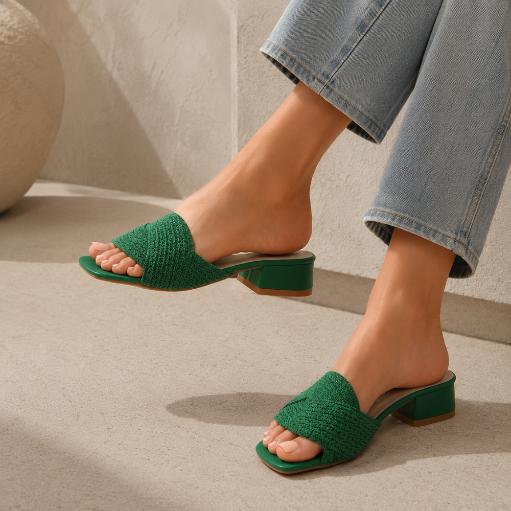 Women's woven sandals front view — summer — Iris Woven Slide Sandals — Sonverdano