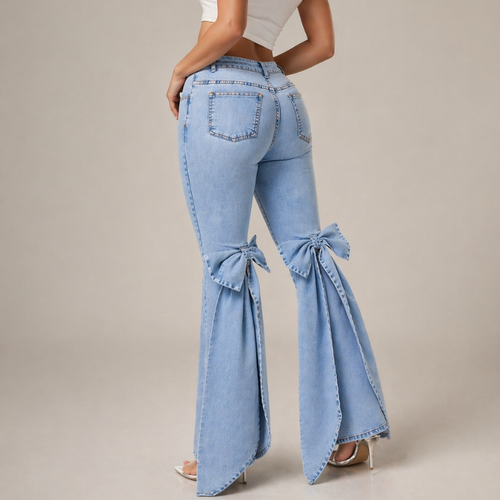Women's denim jeans front view — casual — Kimberly Bow Jeans for every occasion — Sonverdano