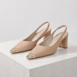 Women's beige heels side view — elegant — Maren Square Toe Heels for every occasion — Sonverdano