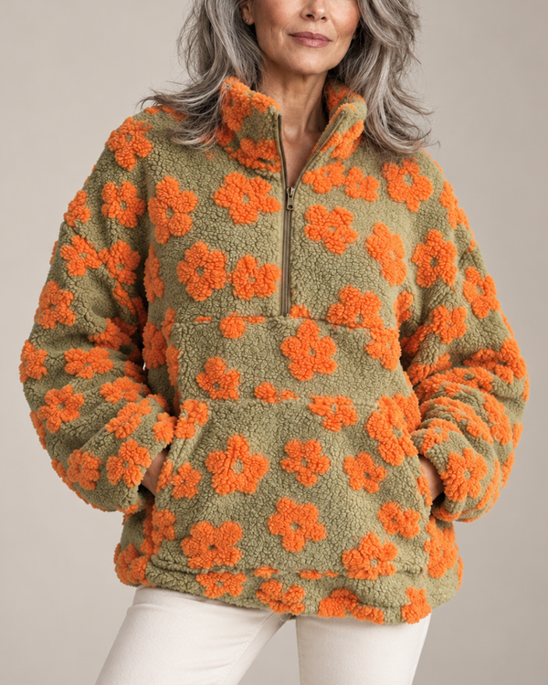 Women's green fleece sweater side view — cozy — Fiorella Fleece Sweatshirt — Sonverdano