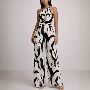 Women's black & white dress front view — chic — Lika Halterneck Jumpsuit — Sonverdano