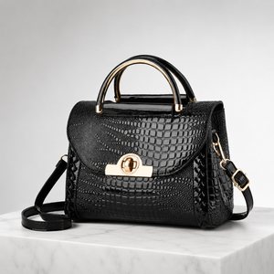 Women's black handbag front view — everyday — Valentina Croc Handbag — Sonverdano