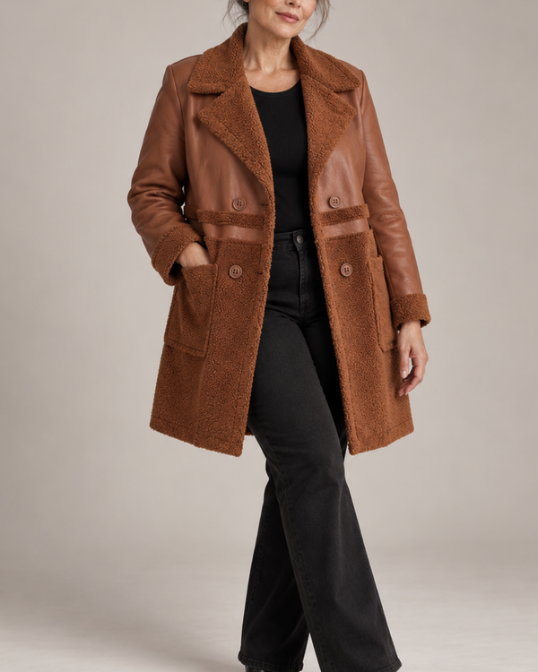 Women's jacket front view — outerwear — Shanna Sherpa Coat for every occasion — Sonverdano