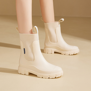 Women's ribbed boots alternate angle — rugged — Lettice Chelsea Rain Boots — Sonverdano