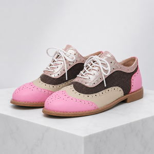 Women's pink lace shoes alternate angle — versatile — Betty Wingtip Oxford Shoes — Sonverdano