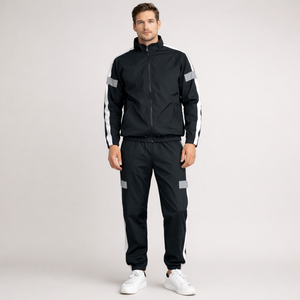 Men's black polyester set front view — coordinated — Abakhan Maximus 2 Piece Set — Sonverdano
