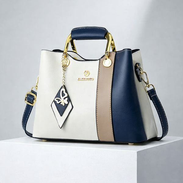 Women's blue leather handbag front view — everyday — Janenovo Butterfly Handbag — Sonverdano