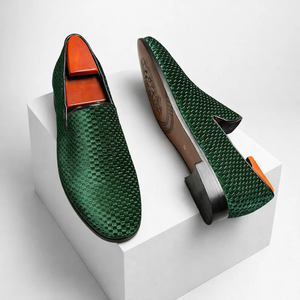 Men's green velvet shoes front view — versatile — Benedict Velvet Flat Shoes — Sonverdano