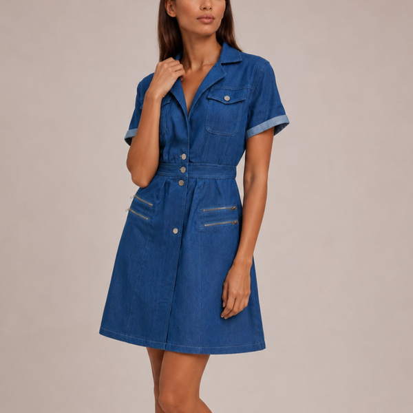 Women's denim dress back view — chic — Nina Denim Midi Dress for every occasion — Sonverdano