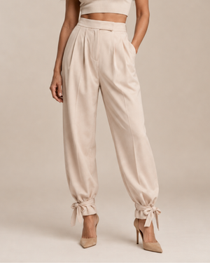 Women's beige pants alternate angle — versatile — Romola Ballon Pants — Sonverdano