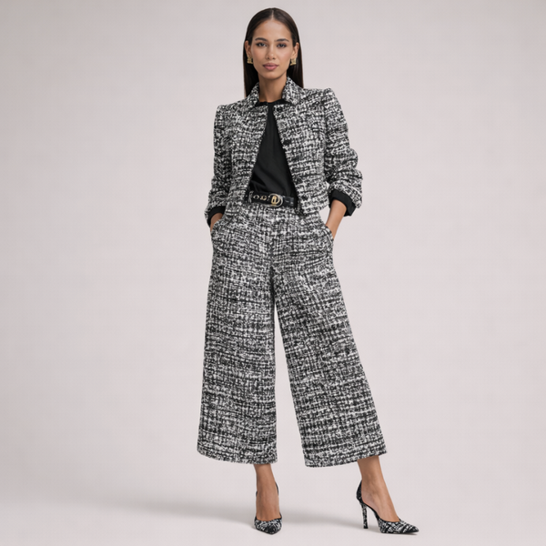 Women's black set front view — coordinated for every occasion — Amber 2 Pieces Set — Sonverdano