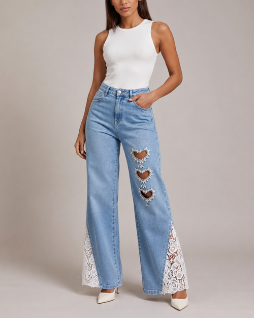 Sabrina Rhinestone Heart Jeans