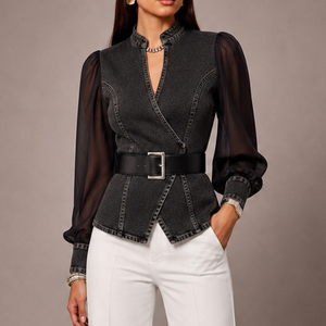 Women's black denim dea alternate angle — versatile — Dea Medina Summer Top — Sonverdano