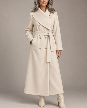 Women's off-white jacket front view — outerwear — Eleanor Wrap-Collar Coat — Sonverdano