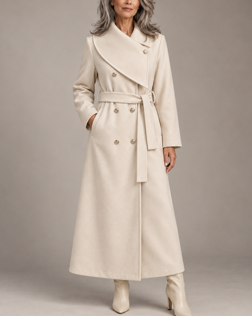 Women's off-white jacket front view — outerwear — Eleanor Wrap-Collar Coat — Sonverdano