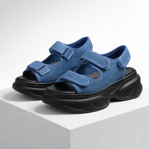 Women's blue sandals alternate angle — summer — Lizzie Chunky Sandals — Sonverdano