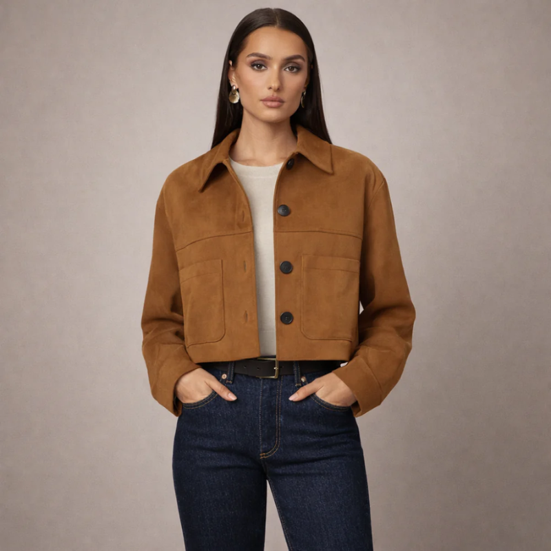 Structured Suede Crop Jacket for Women | Sonverdano