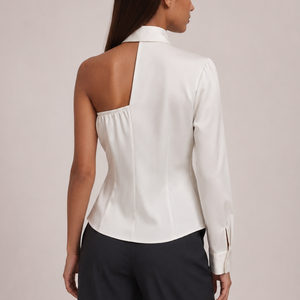 Women's floral freesia detail view — versatile — Freesia One-Shoulder Shirt — Sonverdano
