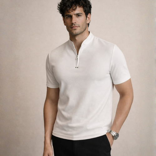 Men's pr-0539 back view — versatile — PR-0539 - Men's Stand Collar Half Zipper Pullover T-Shirt Slim Fit — Sonverdano