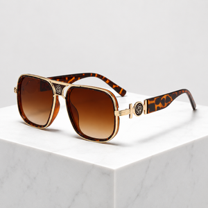 Women's leopard floral sunglasses detail view — statement — Deidra Aviator Sunglasses — Sonverdano