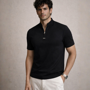 Men's pr-0539 front view — versatile — PR-0539 - Men's Stand Collar Half Zipper Pullover T-Shirt Slim Fit — Sonverdano