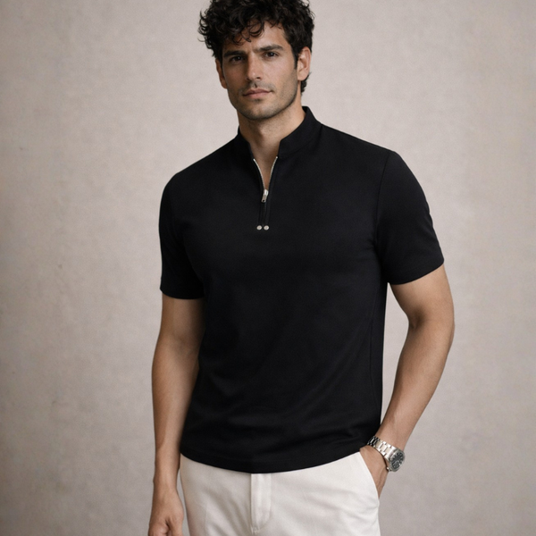 Men's pr-0539 front view — versatile — PR-0539 - Men's Stand Collar Half Zipper Pullover T-Shirt Slim Fit — Sonverdano