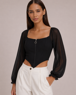 Women's black chiffon juliette styled look — versatile — Juliette Corset Blouse — Sonverdano