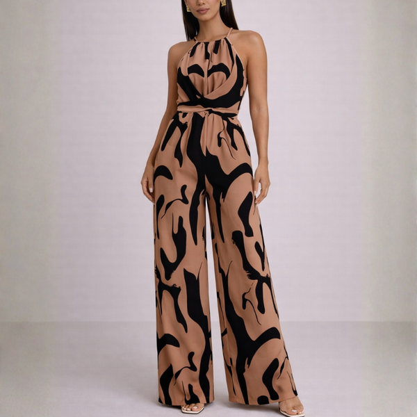 Women's brown dress back view — chic — Lika Halterneck Jumpsuit for every occasion — Sonverdano
