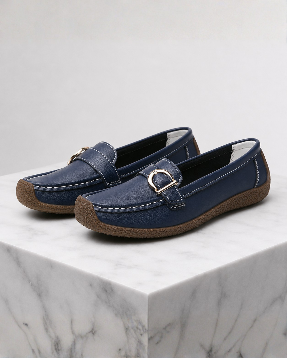 Women's loafers front view — versatile — Lorraine Orthopedic Buckle Loafers — Sonverdano