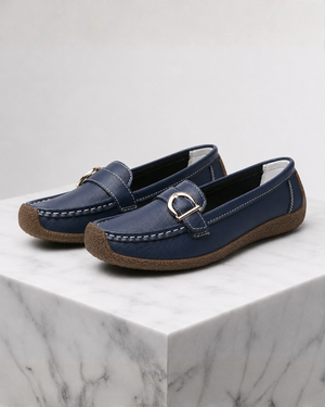 Women's navy loafers alternate angle — versatile — Lorraine Orthopedic Buckle Loafers — Sonverdano