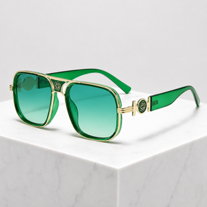 Women's green floral sunglasses back view — statement — Deidra Aviator Sunglasses — Sonverdano